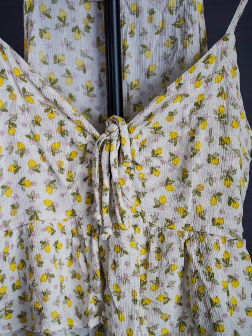 Altar'd State Women's Lemon Print Tie-Front Peplum Tank Top Medium - Picture 3 of 9